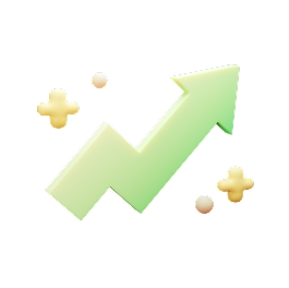 Green upward trending graph with sparkles